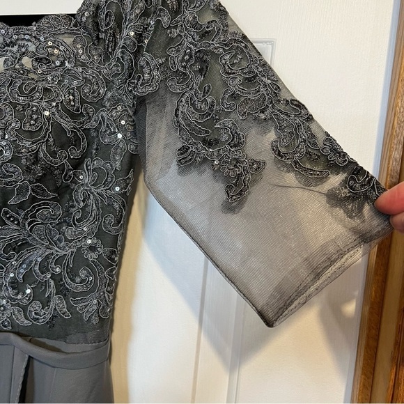 JJ House Women’s Lace Chiffon Ruffled High Low, Steel Grey Dress, #69 - Picture 4 of 16